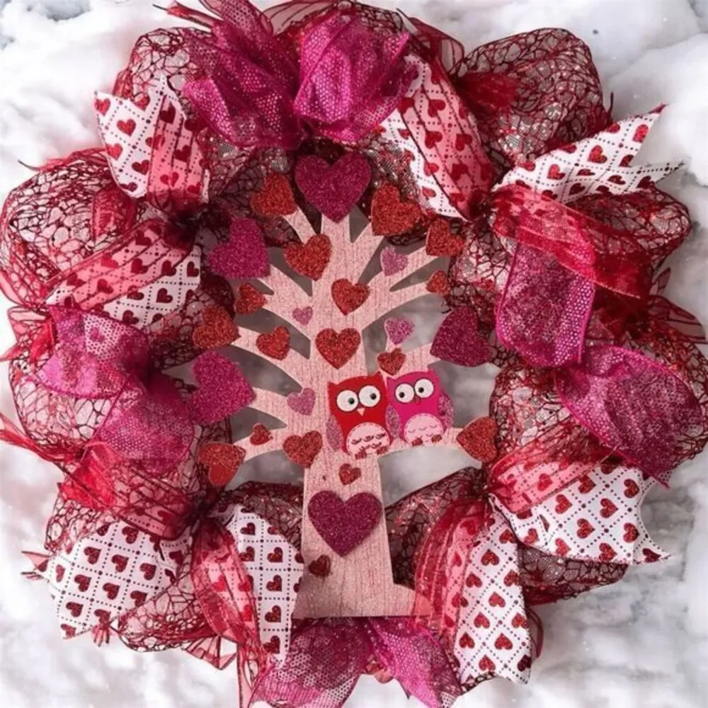 XL- wreath Beautiful Valentine’s Day wreath deco mesh wreath owl wreath